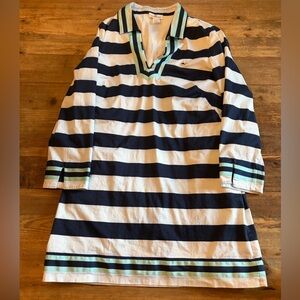 Vineyard Vines Navy Stripe Polo Dress | Mint Trim | 3/4 Sleeve | Size M